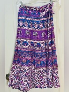 Funky People Boho Elephant Peacock Print Wrap Maxi Skirt One Size